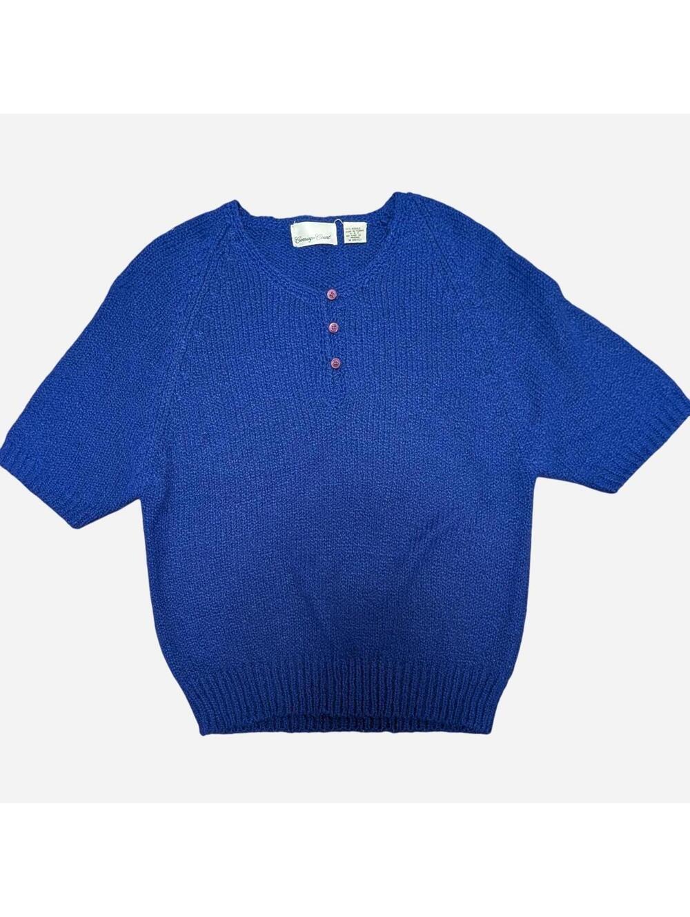 80s Carriage Court Royal Blue Knit Short Sleeve Sweater Size M